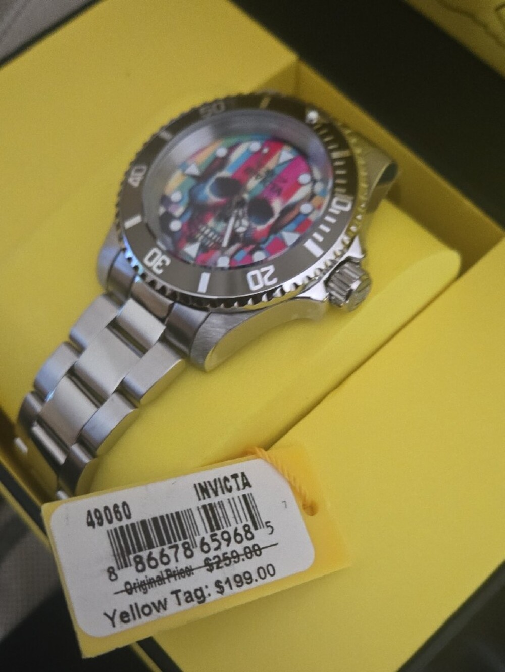 Invicta Men's Silver Watch with Multicolor Skull Dial - Picture 5 of 5